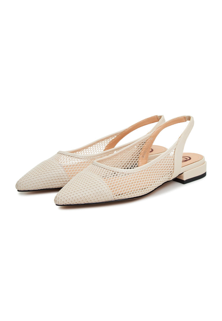 A chic pair of women's beige slingback ballet pumps, also known as Cira slingback ballet pumps, perfect for adding a touch of elegance to any outfit.