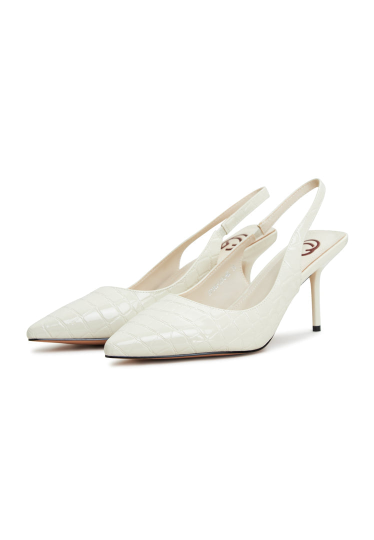 A stylish pair of white high heeled Harper pumps, perfect for fashion-forward women's footwear.