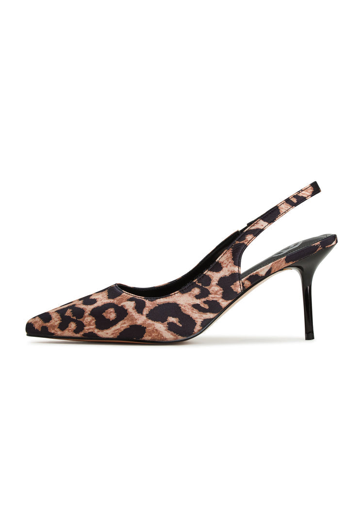 A pair of stylish Harper high heels in leopard print, featuring trendy animal print detail, perfect for women seeking designer footwear with high heeled pumps.