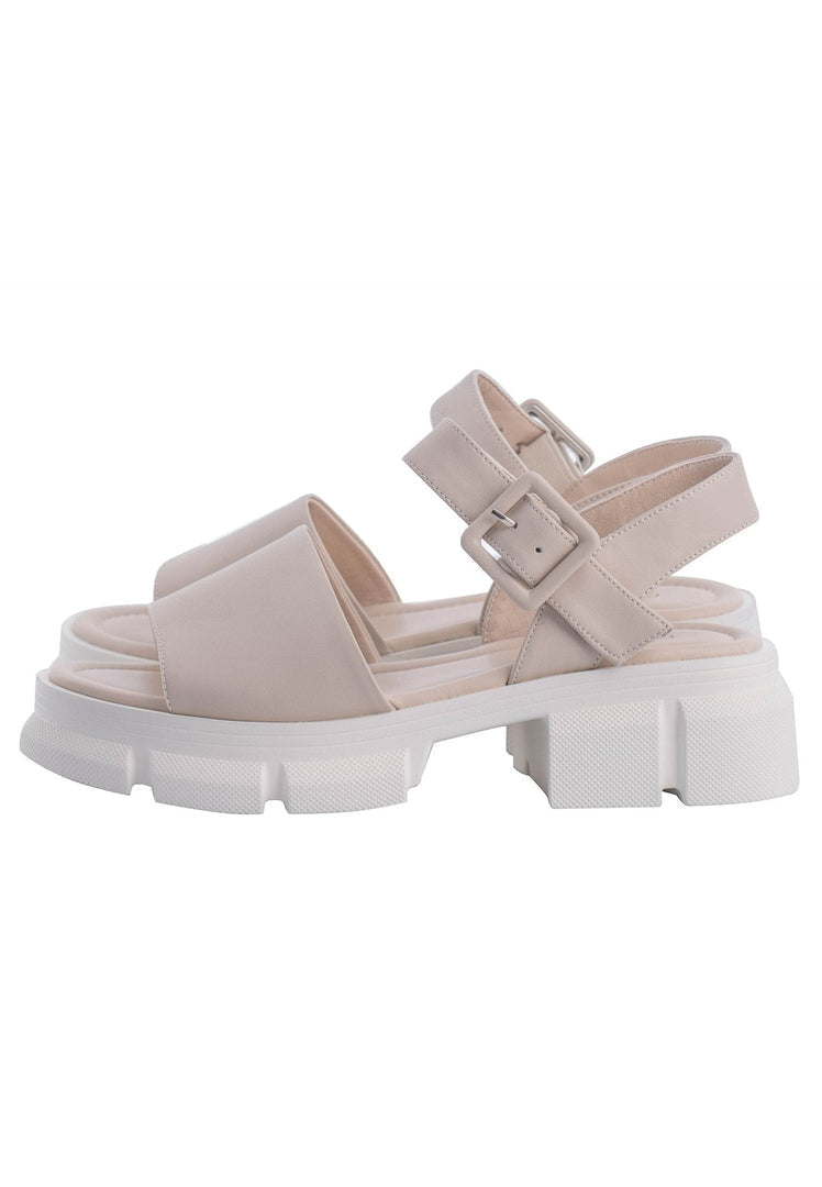 A pair of trendy platform heel sandals with a chunky elevated sole, perfect for adding some height and style to your outfit.