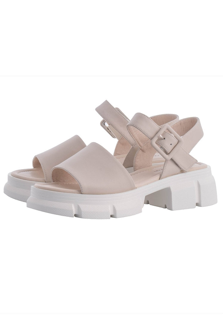 A trendy pair of chunky platform sandals with a thick elevated sole for a stylish look.