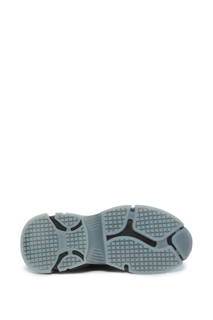 A pair of trendy fashion sneakers featuring chunky soles, a glossy finish, and a platform design.