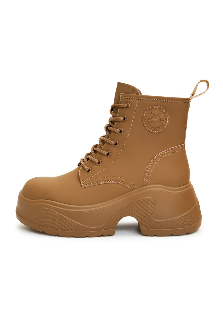 Stylish beige platform ankle boots for women - trendy fashion boots by a designer footwear brand