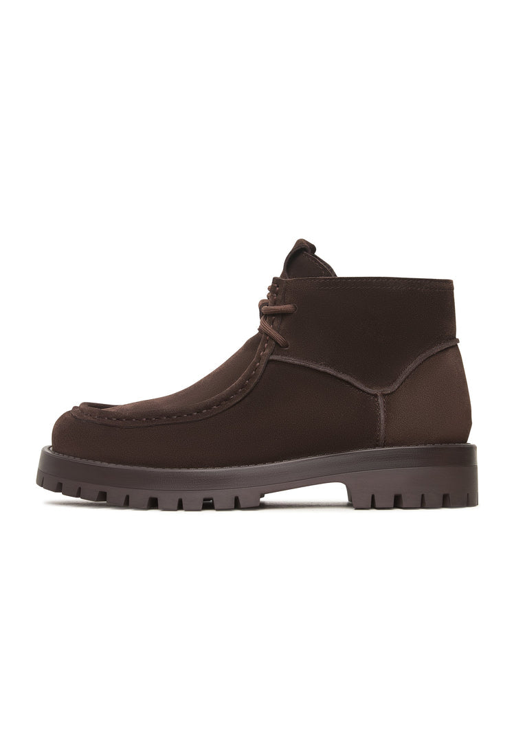 A stylish pair of brown suede lace-up ankle boots for women by Mavi.