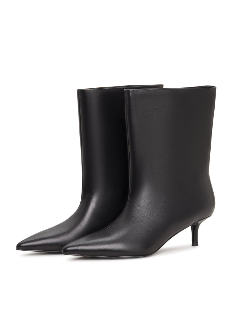 A stylish pair of Regina black ankle boots with a trendy kitten heel design for women's footwear fashion.