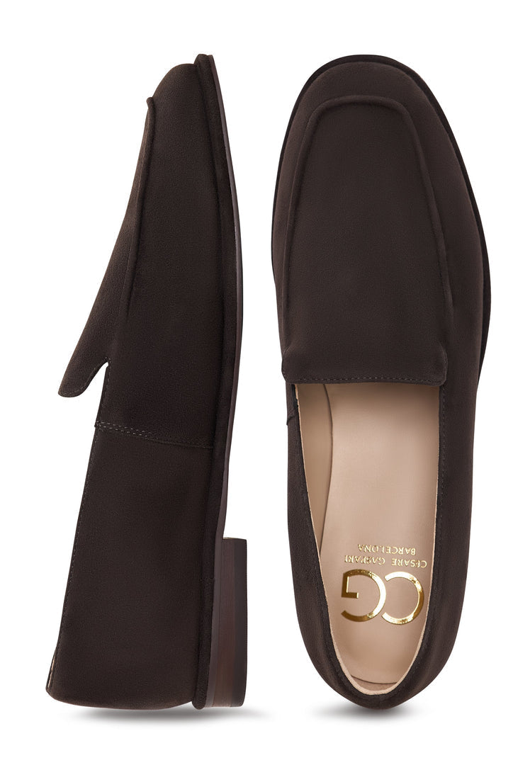 A pair of trendy brown suede platform loafers with ultimate comfort, perfect for any casual or dressed-up look, by Clau.
