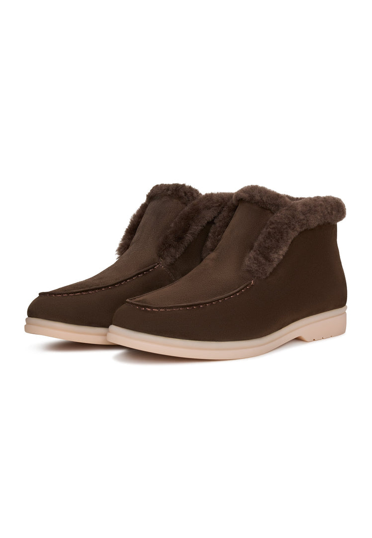 A pair of stylish brown Antonia ankle boots for women - perfect for winter weather.