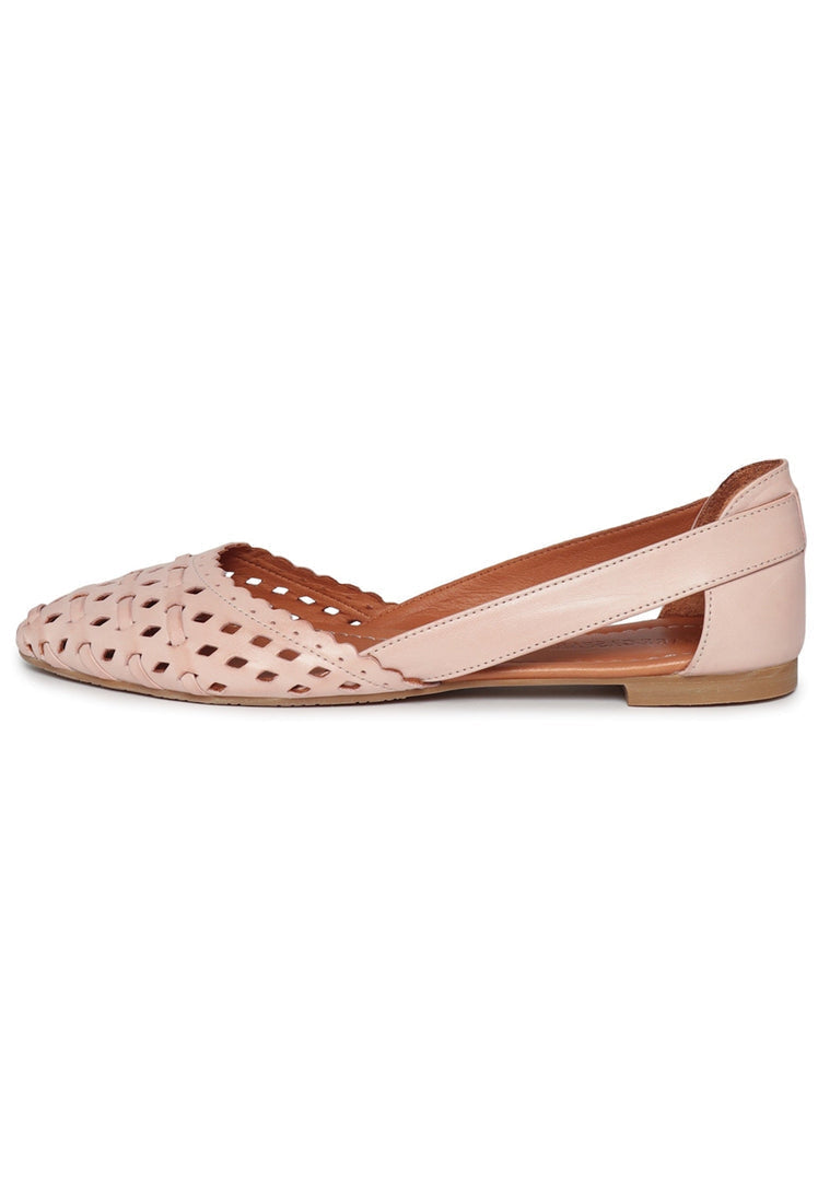 A pair of elegant beige leather cut ballerinas, perfect women's leather flats for a chic and comfortable look.
