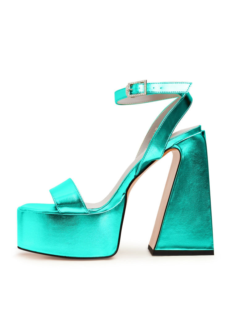 A pair of luxurious green sandals, the epitome of elevated elegance in designer footwear fashion.