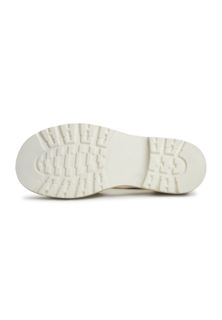 A close-up image of white Tatiana platform sandals with a wedge heel and strappy design, perfect for women's summer fashion.