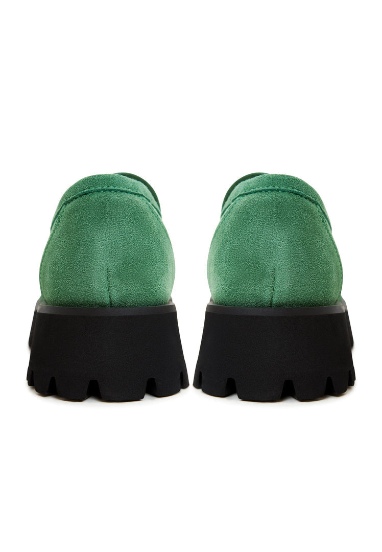 A stylish pair of Ksenia green platform loafers, perfect for any woman's footwear collection.
