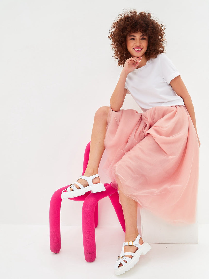 A stylish pair of urban classic white platform sandals for a chic look.