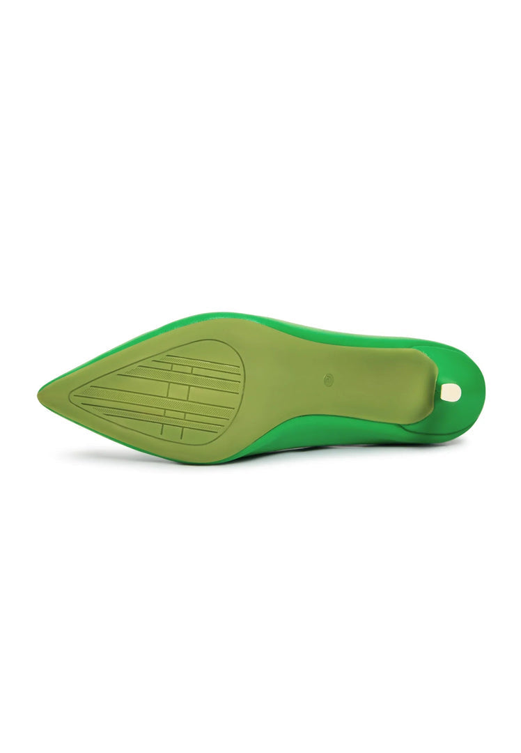 A pair of elegant designer green pumps, the perfect high-end footwear to complement any stylish outfit.