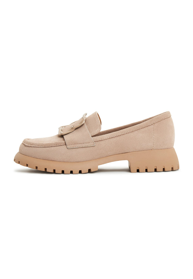 A stylish pair of women's beige platform loafers, featuring the trendy Jenny design in a comfortable and fashionable beige hue.