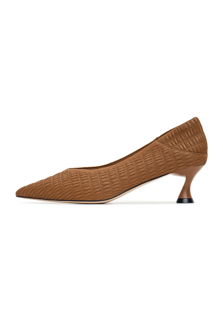 A pair of stylish brown stiletto heels pumps named Carol, the perfect women's shoes for a chic look.