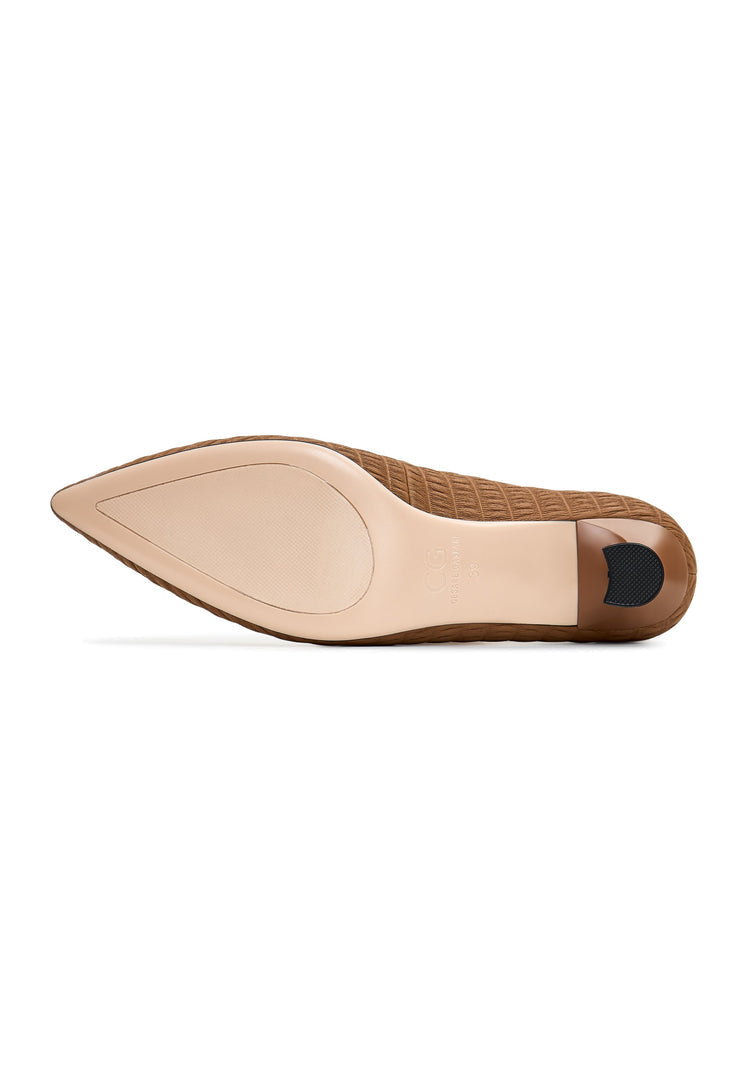 A stylish pair of brown stiletto heels, commonly known as pumps, named Carol, ideal for women's shoes fashion.