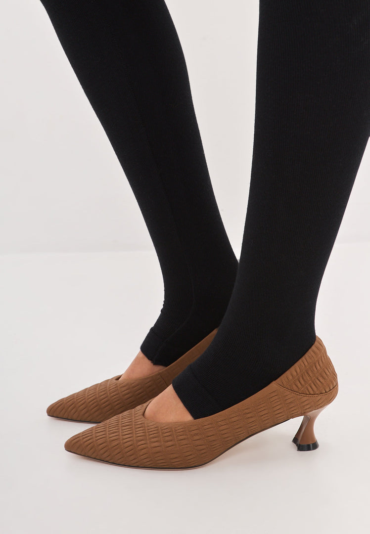 A chic pair of brown stiletto heels pumps named Carol, perfect for a sophisticated look in women's shoes.