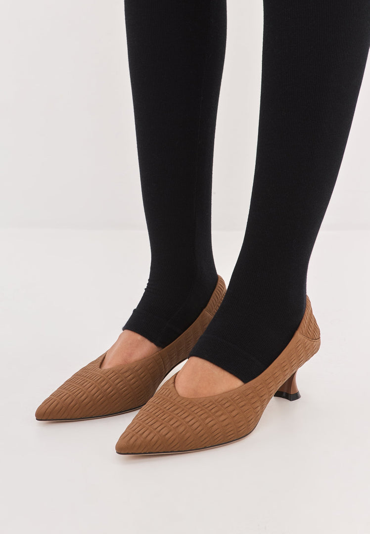 A pair of elegant brown stiletto heels, also known as pumps, named Carol, perfect for women's shoe collections.