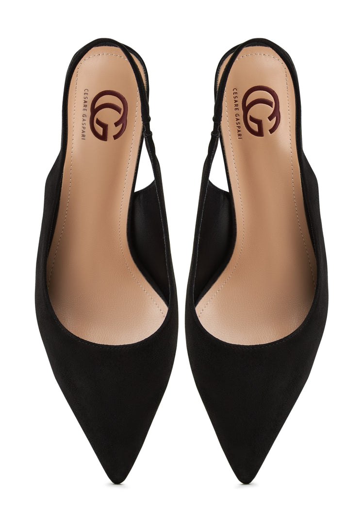 A close-up of black stiletto pumps, high heeled women's shoes with sleek design, perfect for any elegant outfit.
