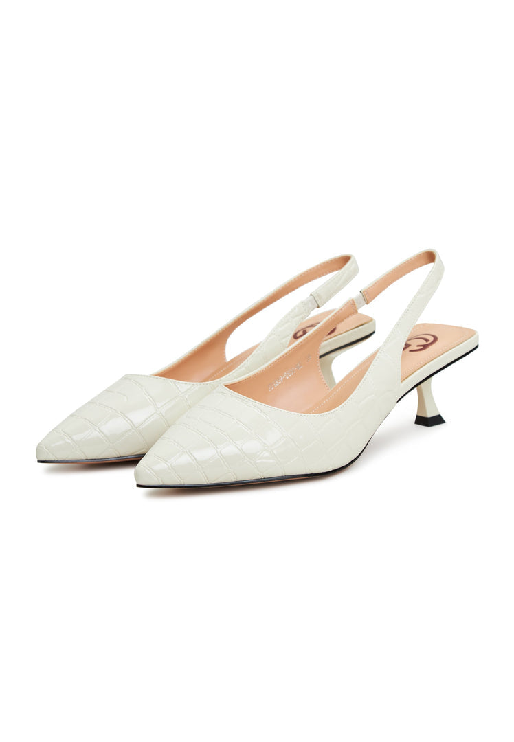 A stylish pair of off white stiletto pumps, a must-have in women's footwear fashion.
