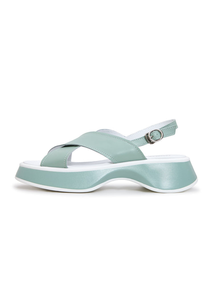 A stylish pair of green leather platform Tuti sandals for women, perfect for summer vibes.