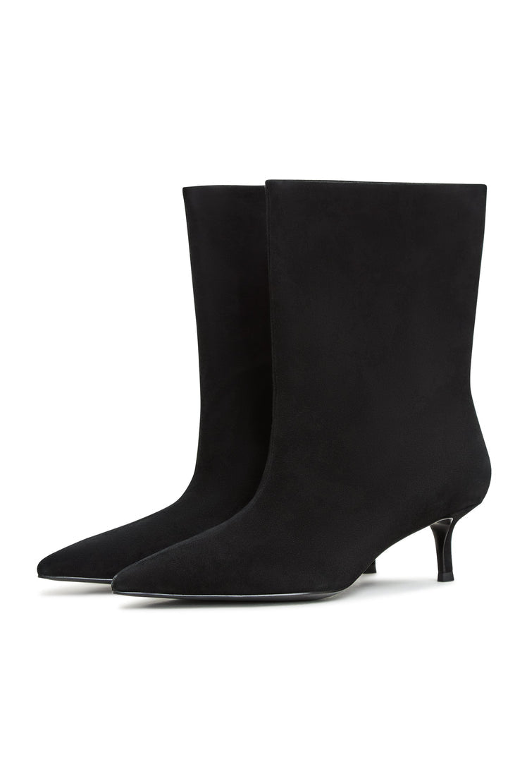A stylish pair of black leather Regina ankle boots, the perfect classic choice for women's footwear.