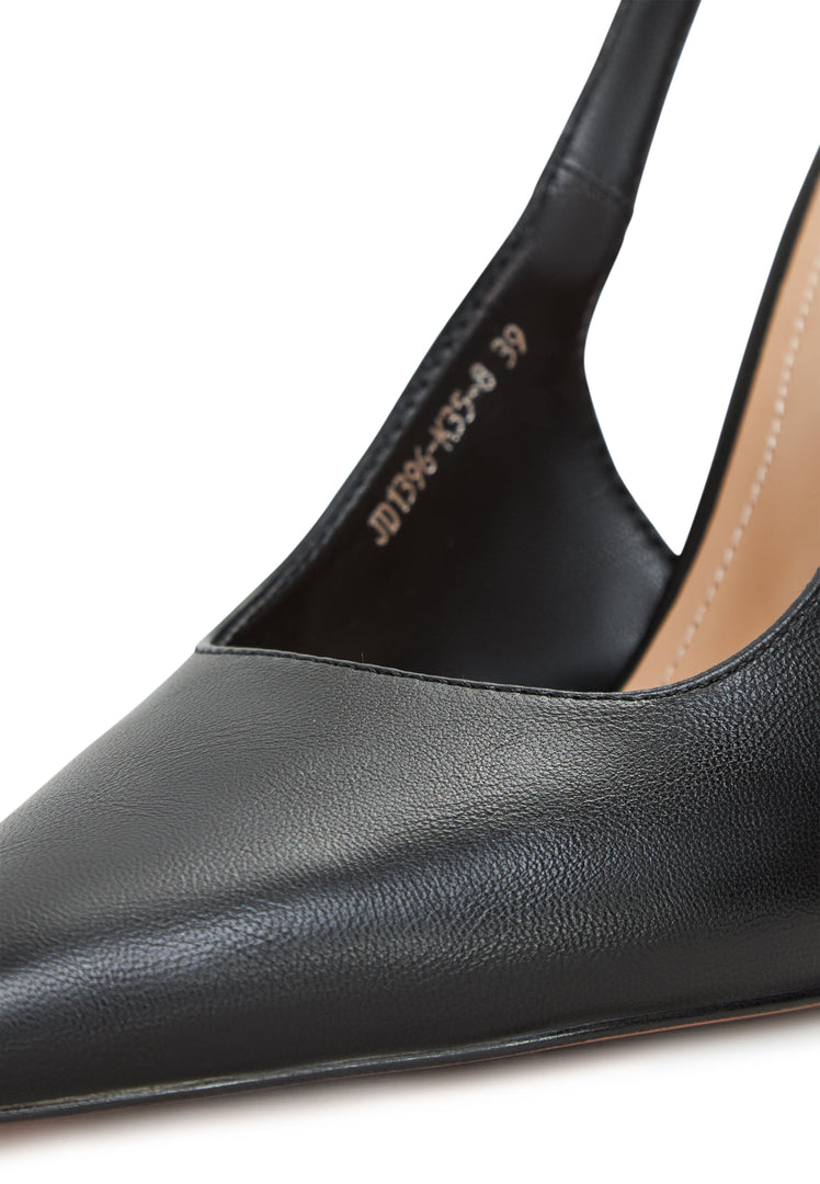 A stylish pair of black metallic stiletto pumps with a sleek and sexy design perfect for any glamorous occasion.