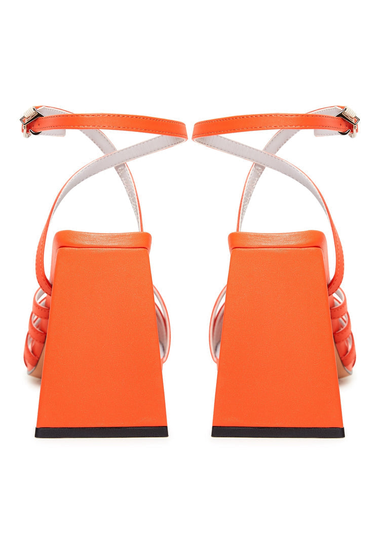A stylish pair of women's chunky comfort sandals in a vibrant orange color, perfect for a comfortable and fashionable summer look.