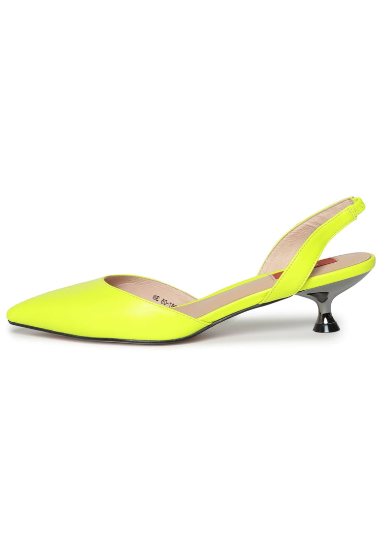 A stylish pair of women's green leather kitten heel sandals, perfect for any summer outfit.