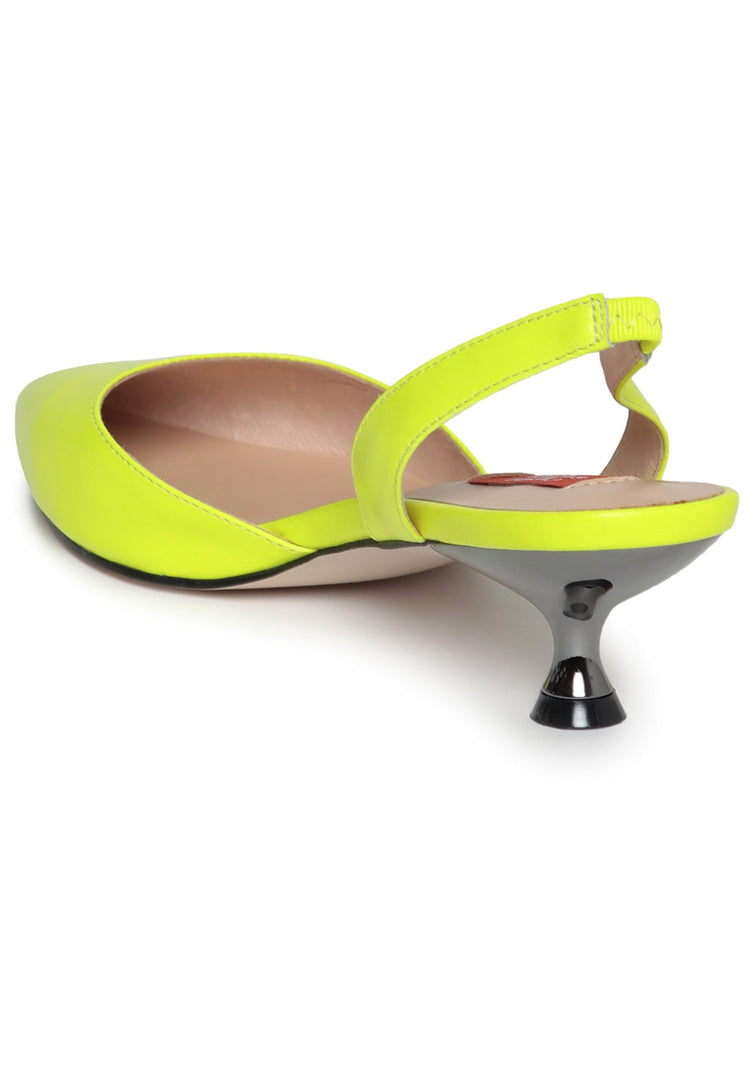 A stylish pair of women's green leather kitten heel sandals, perfect for any summer outfit.