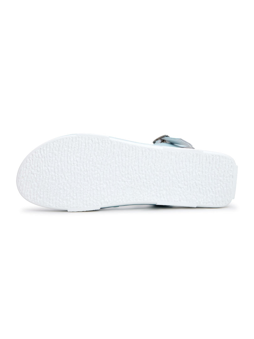 A trendy pair of fashion-forward urban platform sandals in a stylish shade of blue, perfect for a fashionable and on-trend look.