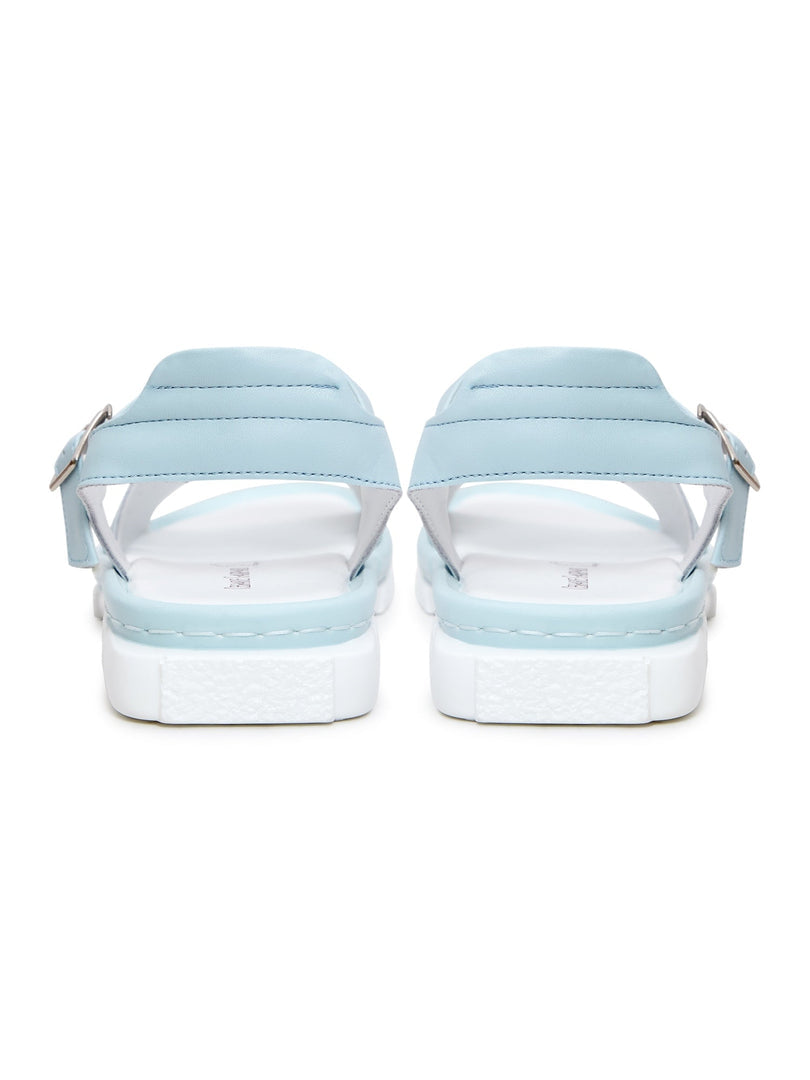 A pair of stylish urban platform sandals in a trendy blue color, perfect for a fashionable look.