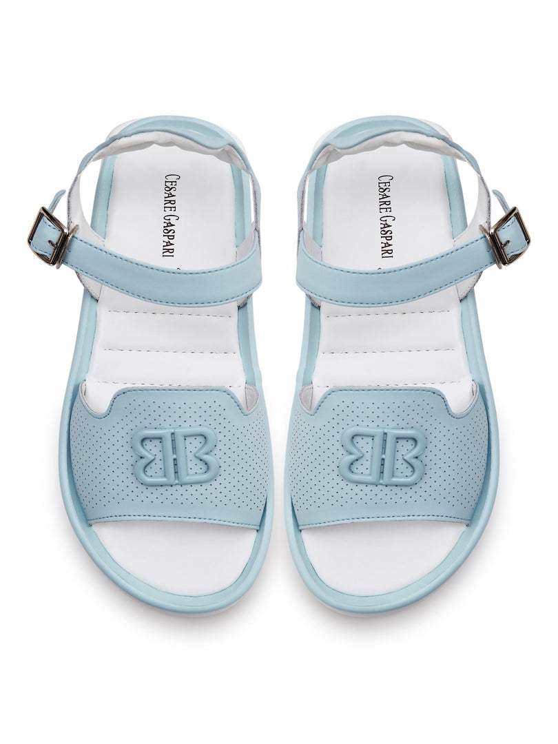 A pair of fashionable blue platform sandals perfect for urban chic style.