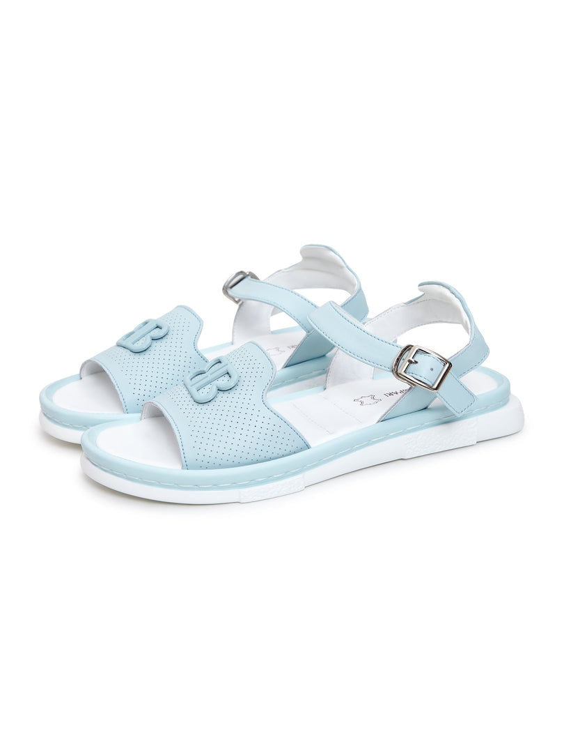 A pair of trendy blue platform sandals - the perfect stylish urban footwear for a fashionable look.