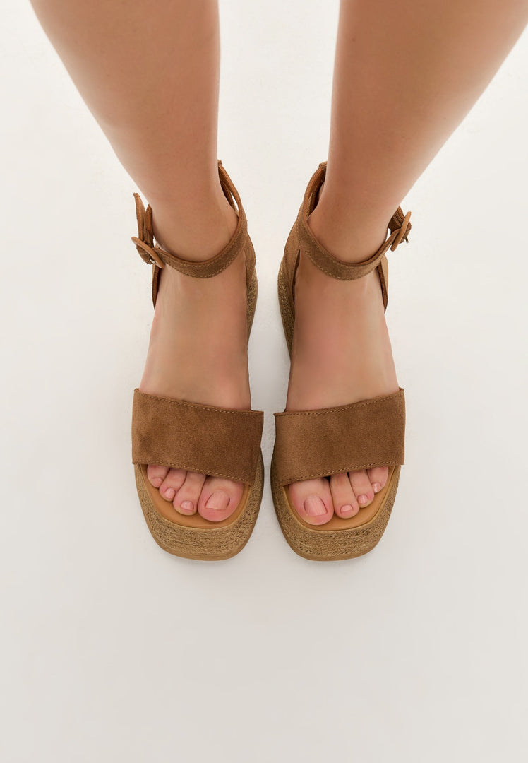 Suede Platform Sandals - Bronze