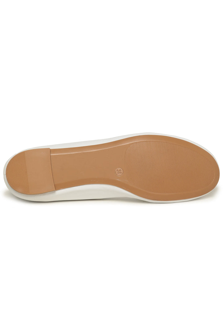 A pair of stylish modern ballet flats in white with a geometric design, perfect for contemporary dance and fashionable everyday wear.