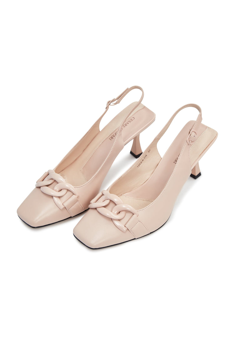 A stylish pair of women's slingback kitten heel pumps in a chic and elegant design.