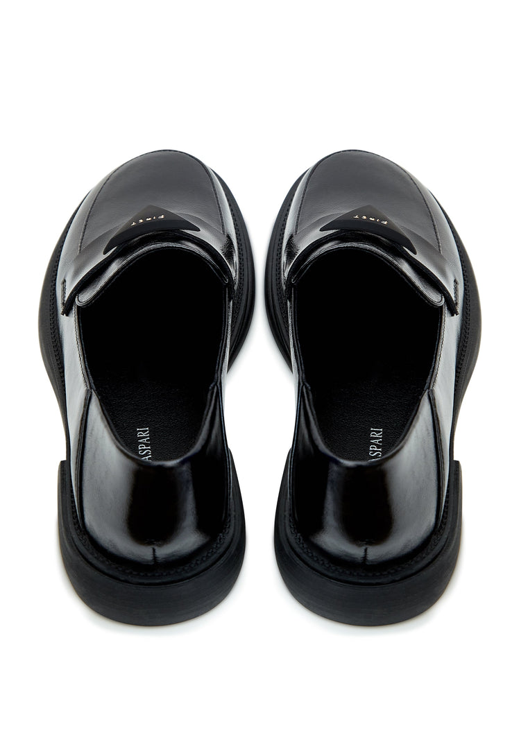 A stylish pair of black slip-on loafers for men, the perfect classic addition to any outfit.