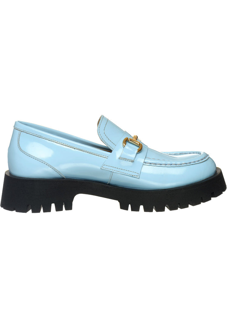 Step out in style with these Luxe Glide Gold-Bit Loafers in the stunning Josephine Blue color. Elevate your look with these chic blue loafers featuring gold-bit detailing. Experience the epitome of luxe footwear.