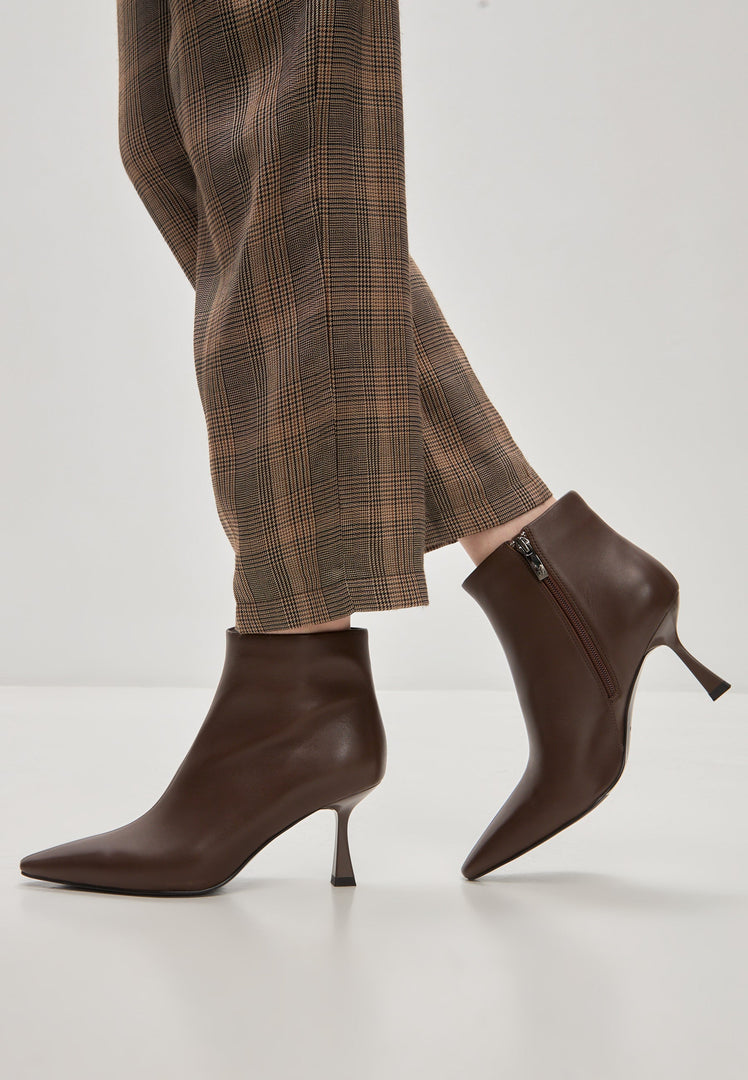 A pair of brown Amy stiletto heel ankle boots, perfect for women looking for stylish high heel ankle boots.