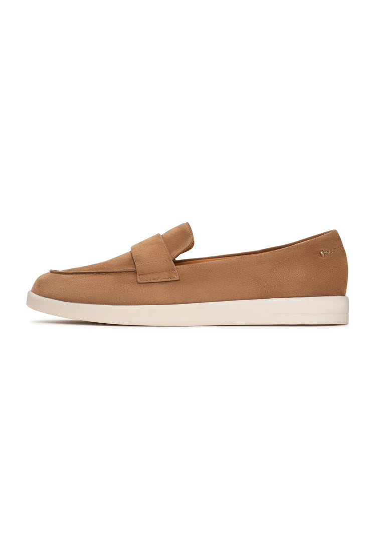A pair of stylish beige women's low platform loafers suitable for casual wear in Alaska.