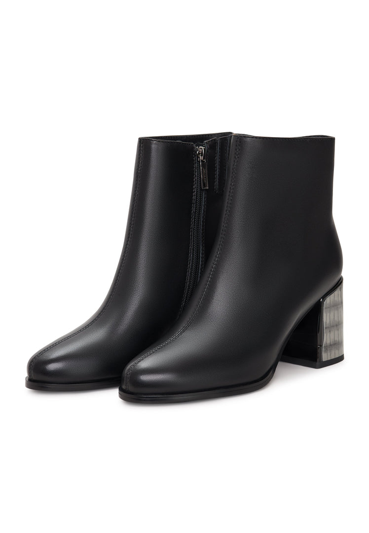A pair of black leather heel boots, featuring soft leather and a stylish design - Ella boots for women.