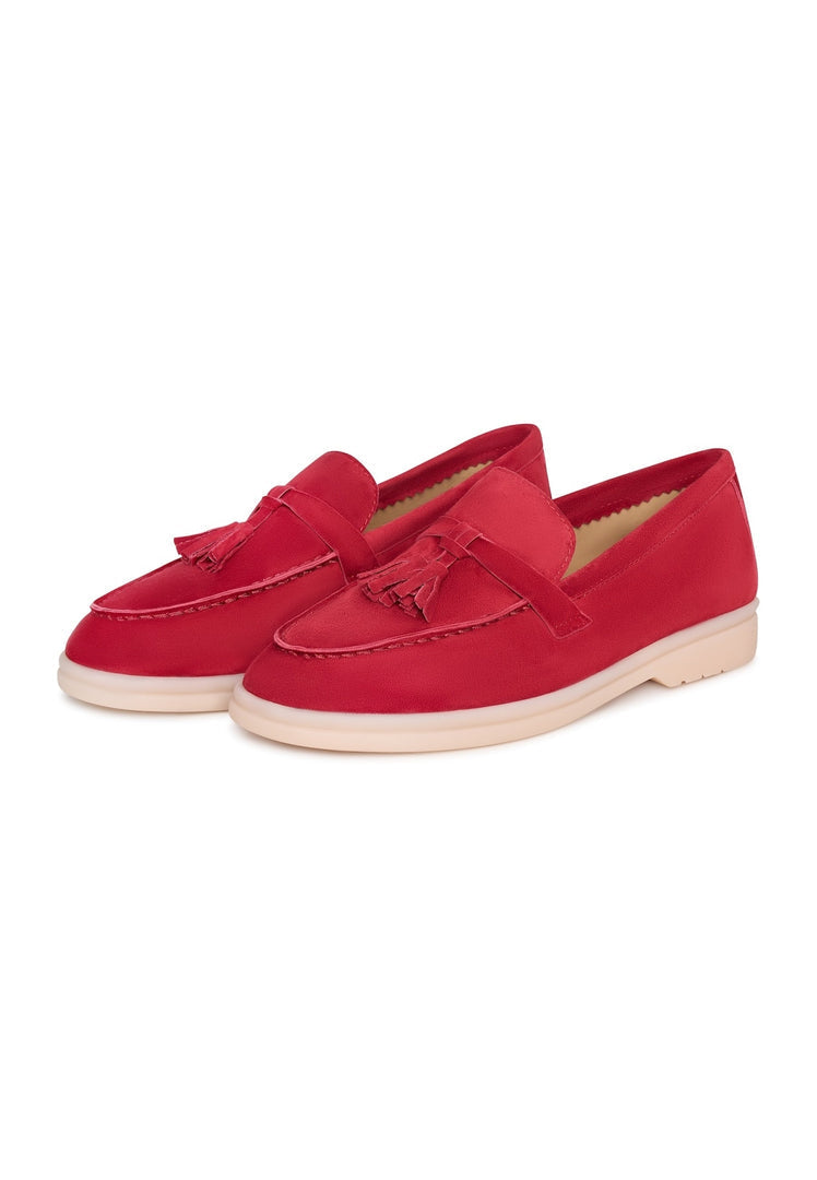 A pair of fashionable Bordeaux Moccasins by Aurelia Shoes - Women's Platform Moccasins for a stylish look.