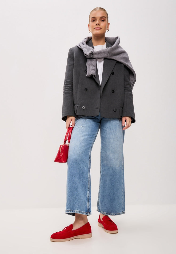 Stylish red platform moccasins - Aurelia moccasins, red moccasin shoes on trendy platform loafers