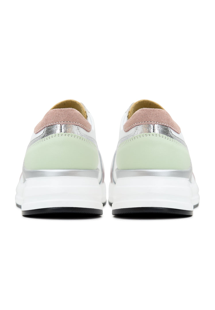 A trendy pair of white leather sneakers with Eva sole, ideal for casual fashion wear, showcasing the latest in leather footwear trends.