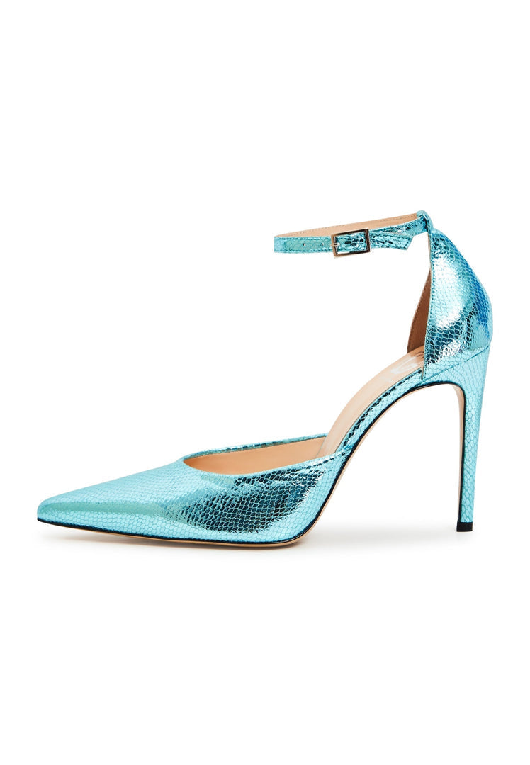 A stunning pair of blue designer high heel pumps, the epitome of luxurious shoes and elegant pumps in the world of luxury footwear.