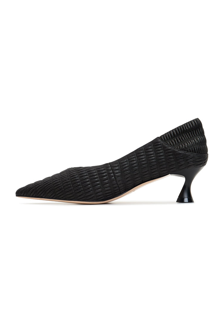 A stylish pair of black Carol stiletto pumps, perfect for any occasion.