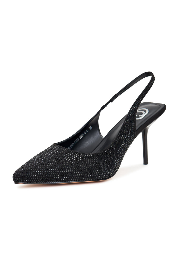 A stylish pair of black high heeled pumps named Harper, perfect for a fashionable addition to any women's shoe collection.