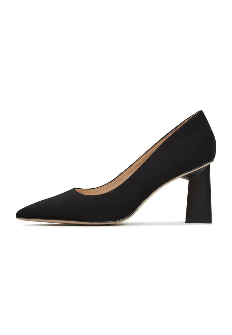 A stylish pair of black chunky block heels pumps, the Silvia pumps, perfect for any women's outfit.