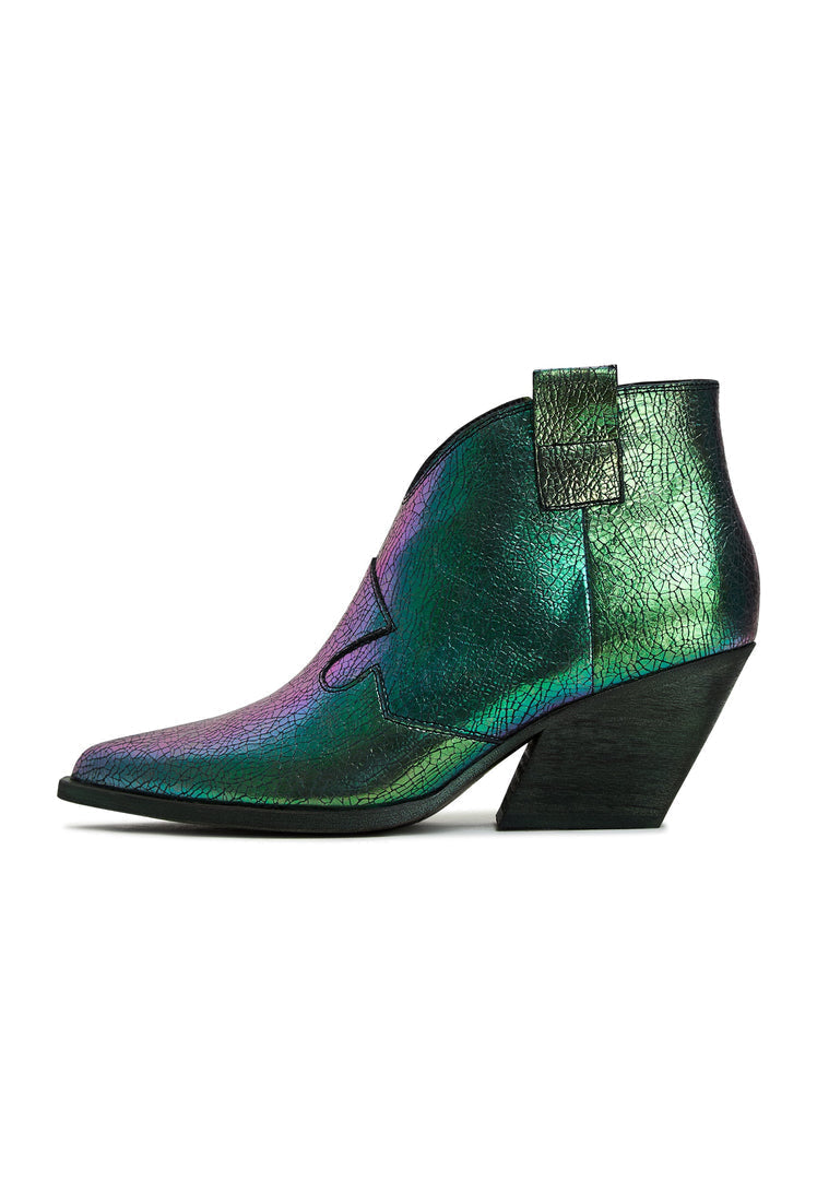 A trendy pair of women's western Block heeled cowboy boots in green, known as Ivanna cowboy boots, the perfect fashion cowboy footwear choice.